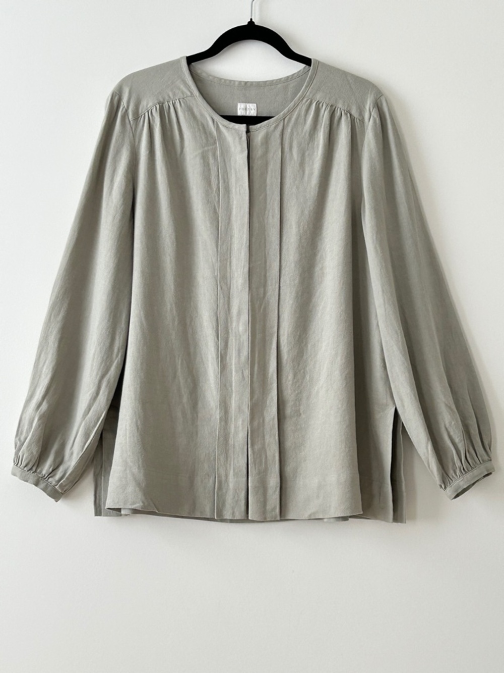 Poetry Sage Linen Blend Collarless Blouse
